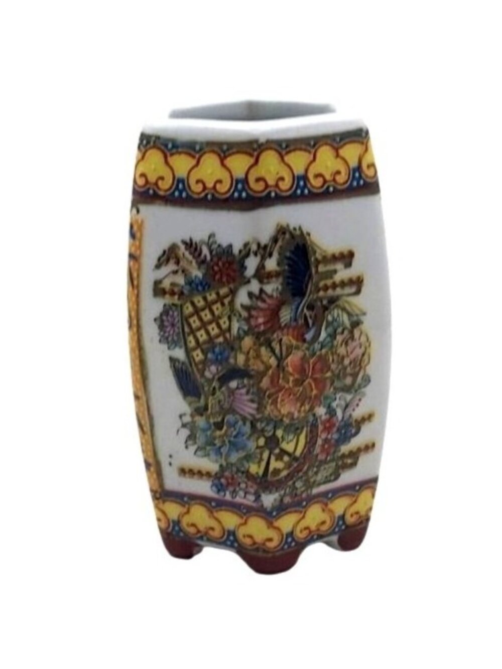 Satsuma Bud Vase Moriage Barrel Shaped Mini Porcelain Brush Pot Japan Vintage